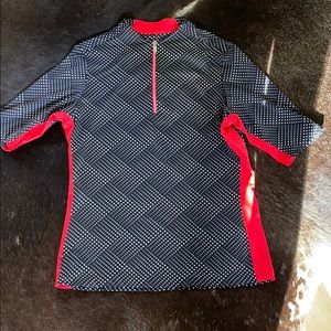 Navy blue and polka dot golf shirt